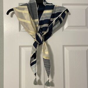 J. Jill nautical themed triangular navy/yellow/white scarf/belt with tassels